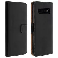 Etui i futerały do telefonów - Skórzane Etui Folio do Samsunga Galaxy S10 Plus, Podstawka Wideo Prawdziwa Skóra Czarna - miniaturka - grafika 1