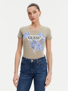 Guess T-Shirt W5GI08 J1314 Khaki Slim Fit - Koszulki i topy damskie - miniaturka - grafika 1