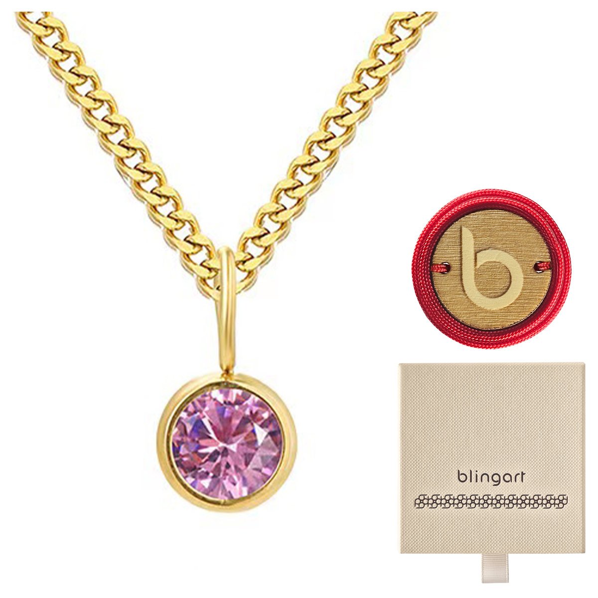 Naszyjnik damski pozłacany kamień urodzinowy Październik turmalin BLINGART
