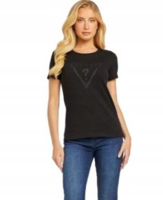 GUESS CZARNY T-SHIRT Z BAWEŁNY Z NADRUKIEM LOGO 36 GNA
