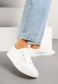Trampki damskie - Białe Tenisówki Trampki z Niską Cholewką Ozdobione Geometrycznym Wzorem Wioressa - Renee - miniaturka - grafika 1
