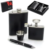 Piersiówki - Piersiówka + Kieliszek + Lejek +Długopis Eko-Skóra - miniaturka - grafika 1