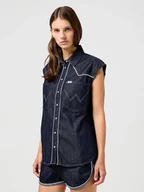 Koszule damskie - camicie donna wrangler 112362615 sleeveless denim dark - miniaturka - grafika 1