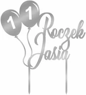 Baby shower i roczek - Topper z lustrzanej pleksi srebrny na tort Baloniki - personalizowany - miniaturka - grafika 1