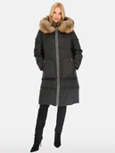 Kurtki damskie - Elegancka puchowa kurtka damska z kontrastowym lampasem Czarny 3XL - miniaturka - grafika 1