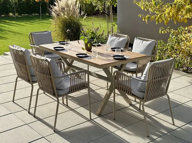 Zestaw Mebli Ogrodowych Stół Polywood 90cm x150cm x75 cm + 6 krzeseł BEŻ