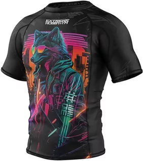 Koszulki sportowe męskie - Extreme Hobby Rashguard Krótki Rękaw Cyber Animals Black Wolf - grafika 1