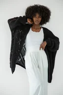 Swetry damskie - Kardigan ażurowy klasyczny z wełny alpaki F1888 Czarny UNI - miniaturka - grafika 1