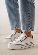 Trampki damskie - Biało-Czarne Klasyczne Trampki na Grubej Podeszwie Araenes - miniaturka - grafika 1