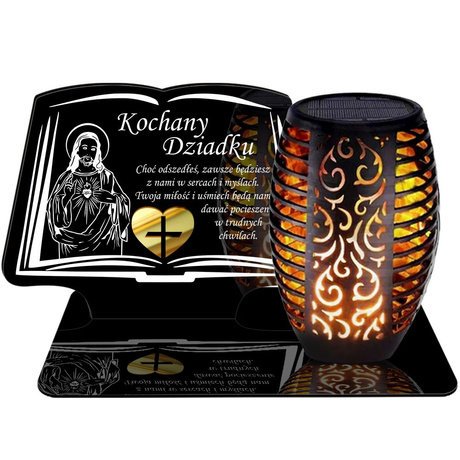 ZNICZ SOLARNY LED WIECZNY PODSTAWKA NA CMENTARZ GRÓB Księga EFEKT PŁOMIENIA DLA DZIADKA