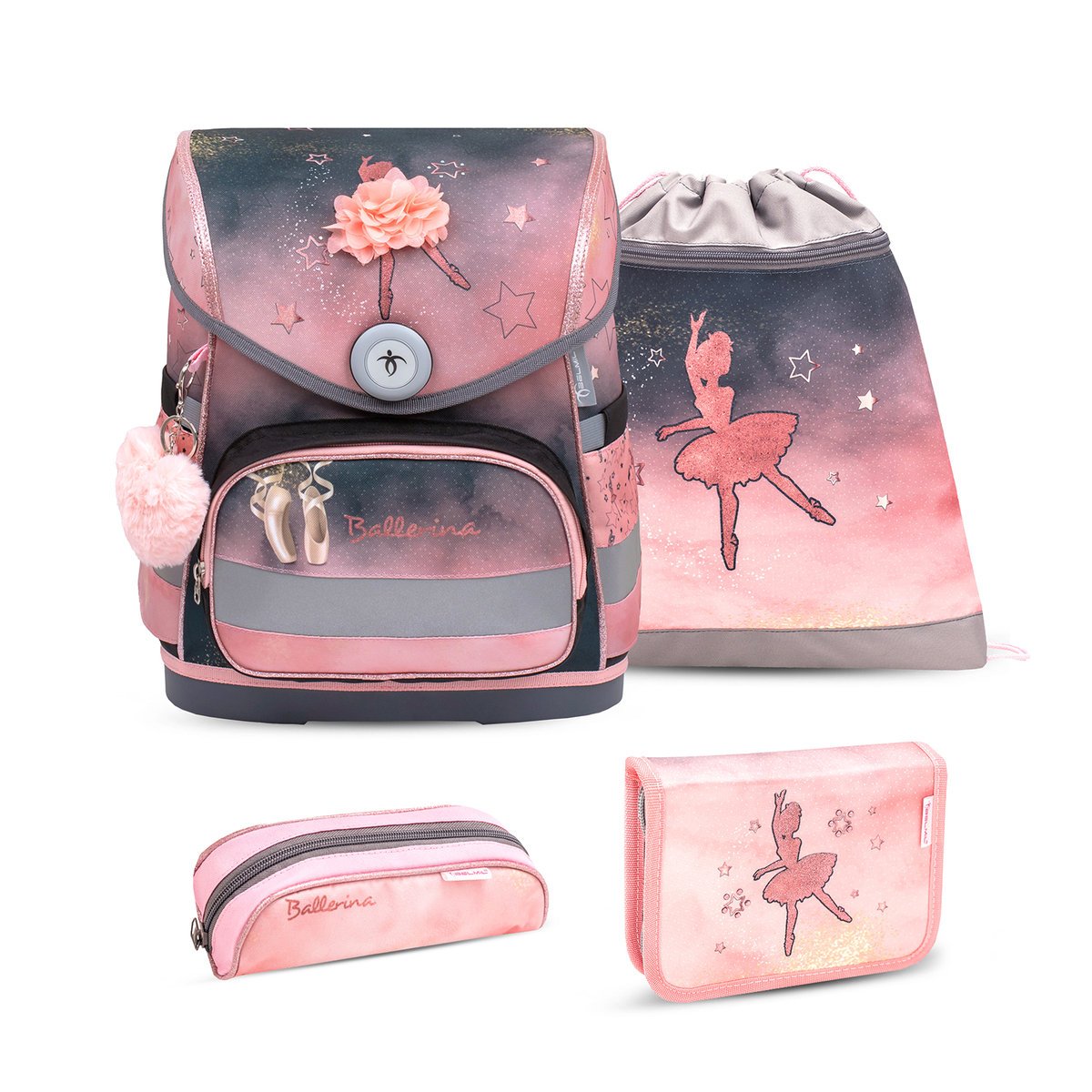 Ergonomiczny zestaw szkolny Belmil Compact „Ballerina Black Pink” dla dziewczynek – 5 części