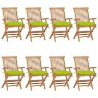 Fotele i krzesła ogrodowe - Krzesła ogrodowe z jasnozielonymi poduszkami, 8 szt., tekowe - miniaturka - grafika 1