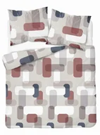 Pościel - Pościel satynowa 160x200 szaro-beżowa z bordowym wzorem geometrycznym – Satin Stories - miniaturka - grafika 1