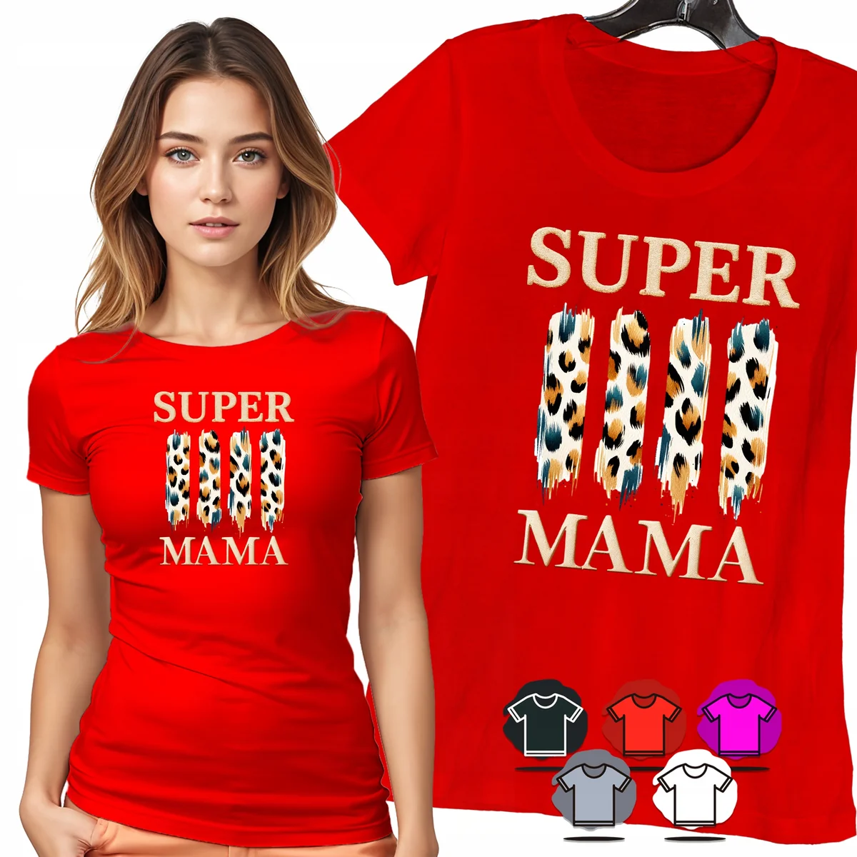 KOSZULKA DAMSKA T-SHIRT - SUPER HERO MAMA PANTERKA BEŻOWY WZÓR PREZENT - M
