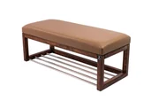 Ławki do przedpokoju - Ławka na buty LPG-4 160cm EMRAWOOD drewno lite kolor orzech siedzisko gładkie ekoskóra kolor brązowy - miniaturka - grafika 1