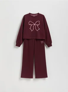 Reserved - Dresowy set z haftem - bordowy - Spodnie i spodenki dla dziewczynek - miniaturka - grafika 1