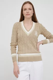 Swetry damskie - Ralph Lauren Lauren Lauren sweter bawełniany damski kolor beżowy - grafika 1