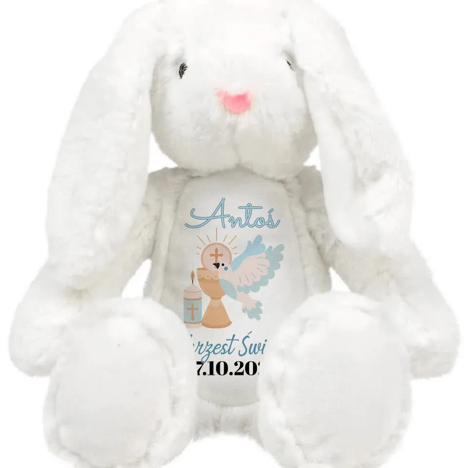 Miś Przytulanka Maskotka Króliczek Prezent Na Chrzest Święty IMIĘ DATA