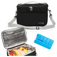 Torby i wózki na zakupy - Torba termiczna plażowa 8L, piknikowa z wkładem chłodzącym, na jedzenie, napoje, z paskiem czarna Be-active.pl - miniaturka - grafika 1