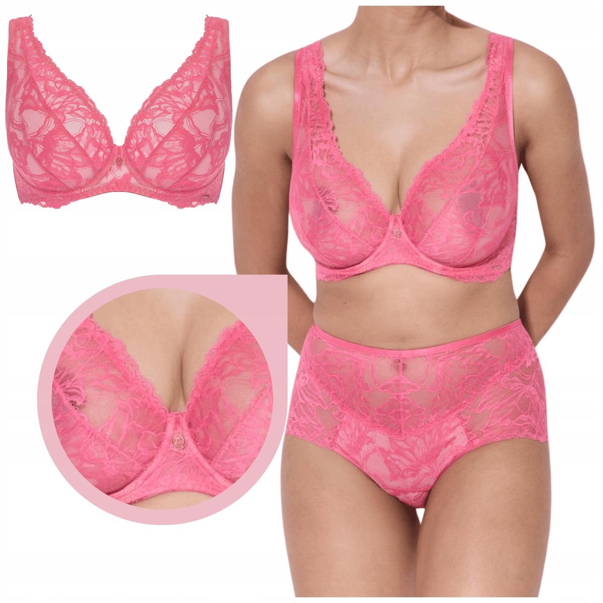 Alles COACHELLA M Bralette różowa biustonosz miękki braletka koronka - 85B