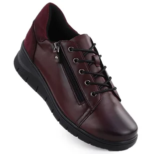 Skórzane półbuty damskie na koturnie bordowe Vinceza 39964 - Półbuty damskie - miniaturka - grafika 1