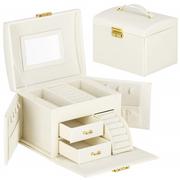 Pudełka i szkatułki - Szkatułka na biżuterię ekoskóra 17,5x12x13,5 cm kremowy organizer z przegródkami - miniaturka - grafika 1