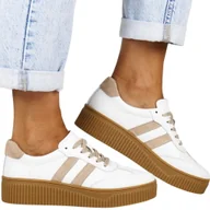 Trampki damskie - TRAMPKI DAMSKIE ZE SKÓRY PÓŁBUTY SPORTOWE FILIPPO 6776 BIAŁO BEŻOWE - miniaturka - grafika 1