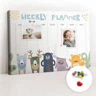 Tablice i flipcharty - Szkolna Tablica korkowa 60x40 cm, Kolorowe Pinezki, wzór Planer dla dzieci na tydzień - miniaturka - grafika 1