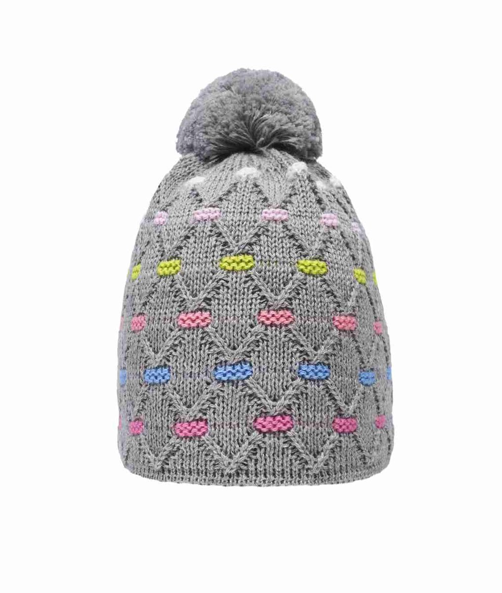 Czapka dziewczęca, szara, pompon, Döll