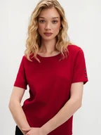 Swetry damskie - Czerwony sweter basic z krótkim rękawem - miniaturka - grafika 1