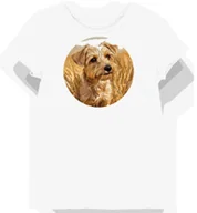 Koszulki i topy damskie - Koszulka damska biała z grafiką złotego teriera XXL - miniaturka - grafika 1
