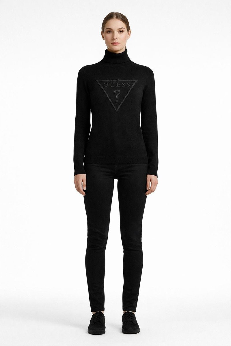 GUESS CZARNY GOLF DAMSKI Z LOGO I WEŁNĄ Z DŁUGIM RĘKAWEM XS 1GŁA