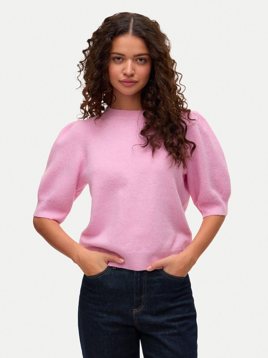 VERO MODA RÓŻOWY SWETER Z BUFKAMI I KRÓTKIM RĘKAWEM S 12FA