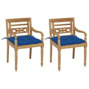Fotele i krzesła ogrodowe - vidaXL Krzesła Batavia z jasnoniebieskimi poduszkami, 2 szt., tekowe - miniaturka - grafika 1