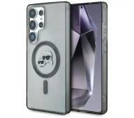 Etui i futerały do telefonów - Karl Lagerfeld Etui Button Karl&Choupette Heads do MagSafe do Galaxy S25 Ultra, półprzezroczysto-szare - miniaturka - grafika 1