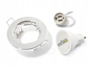 Zestaw Oprawa Halogenowa Stała Chrom Żarówka Led 10W GU10 4500K - Oprawy, klosze i abażury - miniaturka - grafika 1