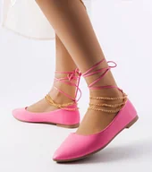 Mokasyny damskie - Różowe balerinki z ozdobnym zapięciem Donat-39 - miniaturka - grafika 1