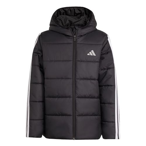 adidas uniseks-kind ESSENTIALS 3 STRIPES PADDED JACKET, black/black/white, 15-16 Years