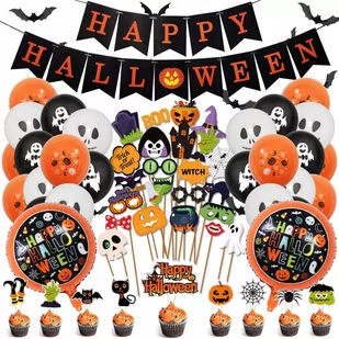GIRLANDA HAPPY HALLOWEEN BALONY DUCHY ZESTAW REKWIZYTY DO ZDJĘĆ TOPPER 72el - Halloween - miniaturka - grafika 1