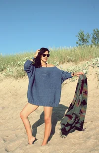 Sweter handmade oversize blue z wełną - Swetry damskie - miniaturka - grafika 1