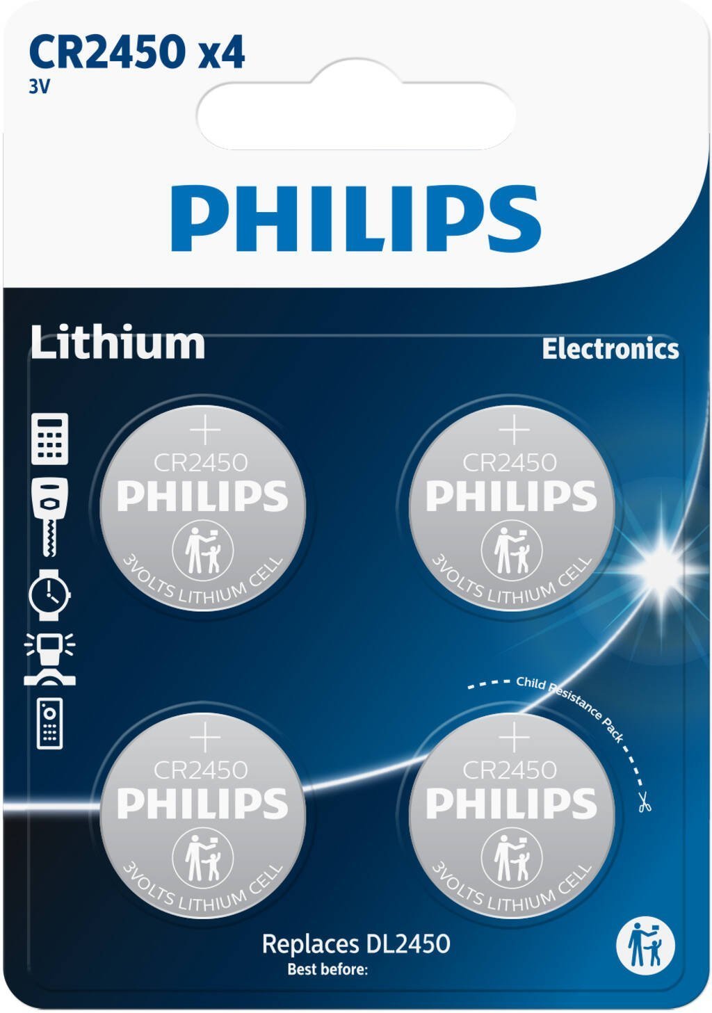 Philips PHILIPS knapcellebatteri lithium CR2450 4-pak - 2292445