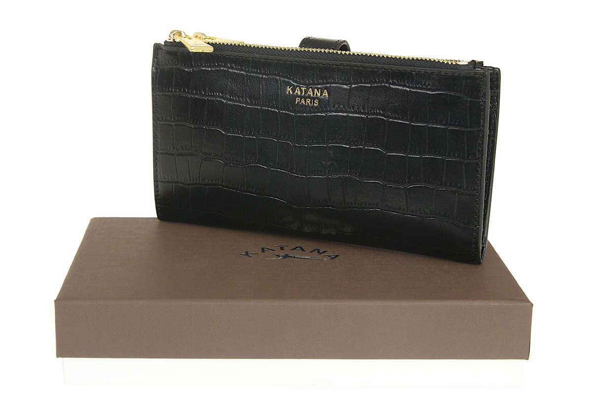 Portfel naturalna skóra licowa z tłoczeniem krokodyla czarny
