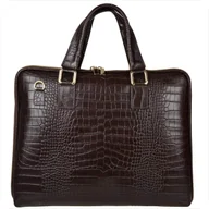 Torebki damskie - Skórzana aktówka damska wzór krokodylej skóry brąz czekolada - miniaturka - grafika 1