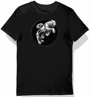 Koszulka męska czarna z dynamicznym skokiem srebrnego jaguara L - Koszulki męskie Koszulka męska czarna z dynamicznym skokiem srebrnego jaguara L - Koszulki męskie - miniaturka - grafika 1