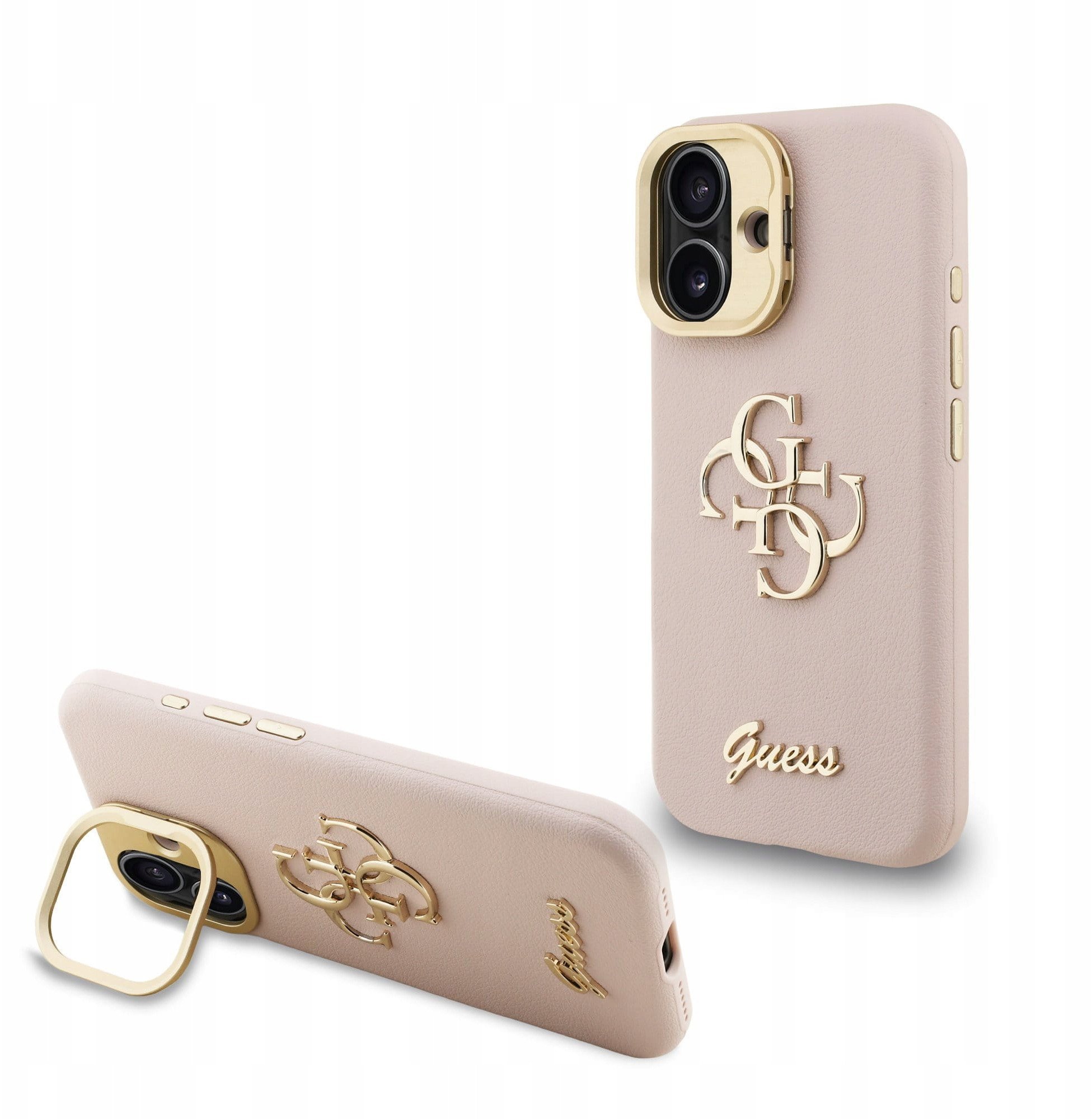 Etui Guess PU Grained 4G Logo Stand do iPhone 16 Różowe Styl i funkcjonalność