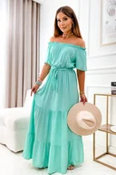 Sukienki - SUKIENKA HISZPANKA MAXI Z PASKIEM- TURKUSOWA - Olika - miniaturka - grafika 1