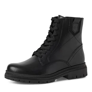 Tamaris Damskie sztyblety Lace Boot Flat 1-25217-45, Black Leather, rozmiar 36 EU, czarna skóra, 36 EU - Botki damskie - miniaturka - grafika 1