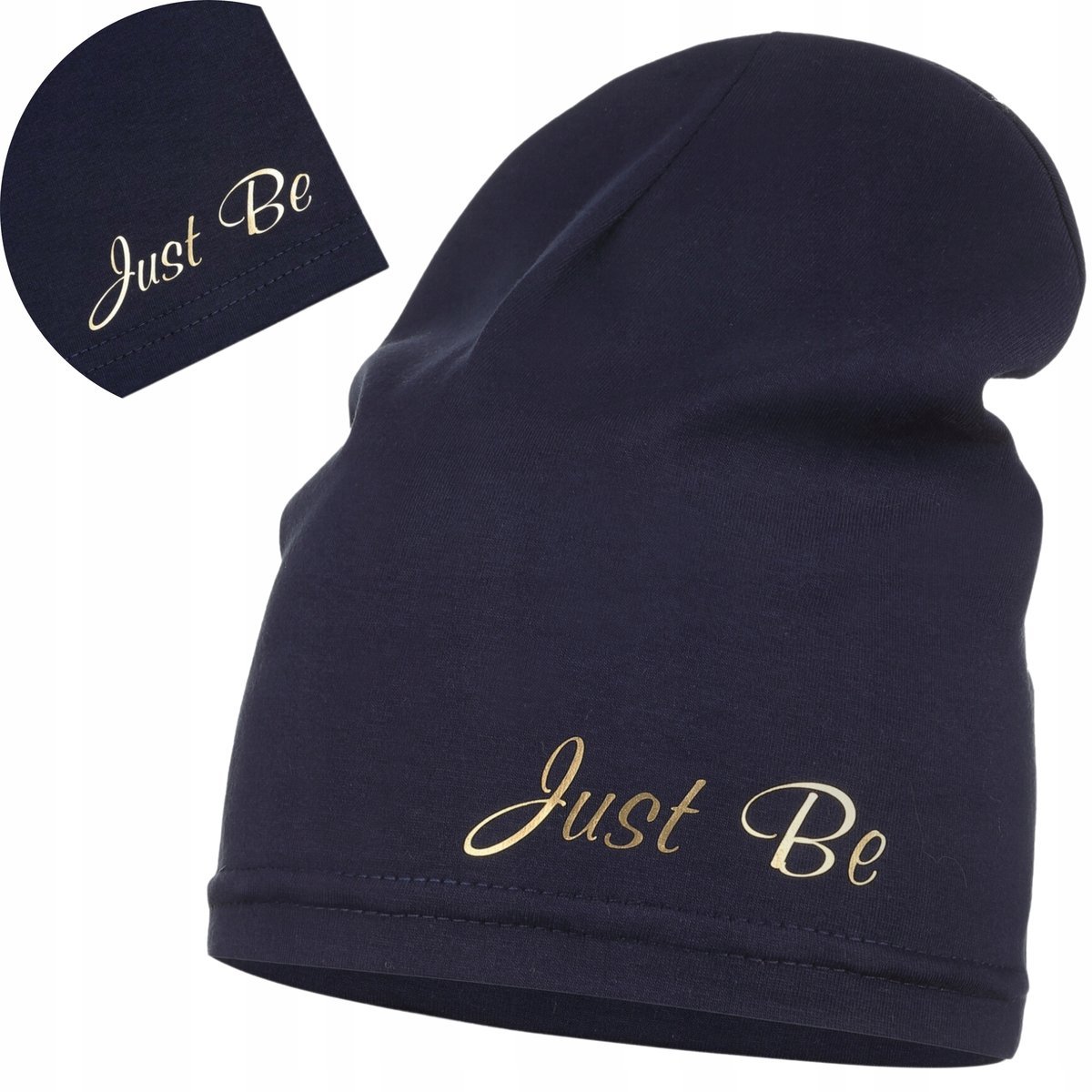 Dziecięca Czapka Czapeczka Granat Jesienna Bawełniana Ozdobny Napis 46-50