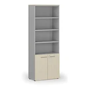 Szafy biurowe - Szafa biurowa kombinowana PRIMA GRAY, drzwi na 2 poziomach, 2128 x 800 x 420 mm, szary/brzoza - miniaturka - grafika 1