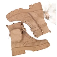 Botki damskie - Botki damskie na platformie z kieszonką beżowe Vinceza beżowy - miniaturka - grafika 1